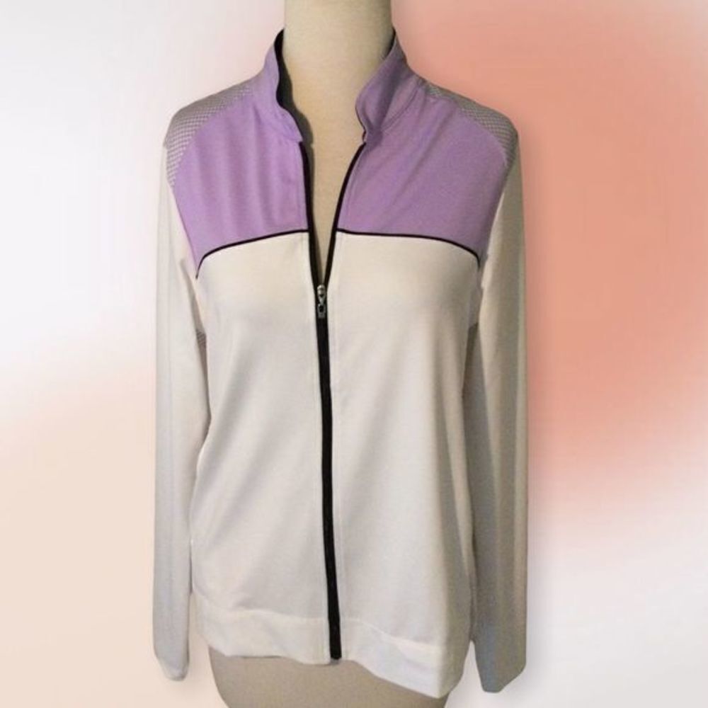 Izod Performance Lavender and White Full Zip Front Jacket Med